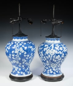 PR CHINESE BLUE & WHITE VASES, AS TABLE LAMPS