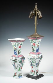 PR CHINESE FAMILLE ROSE VASES AS TABLE LAMPS