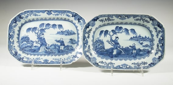 PR CHINESE BLUE & WHITE PORCELAIN PLATTERS