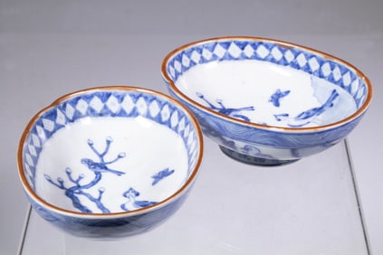 PR CHINESE BLUE & WHITE OVAL BOWLS WITH GUANGXU MARK