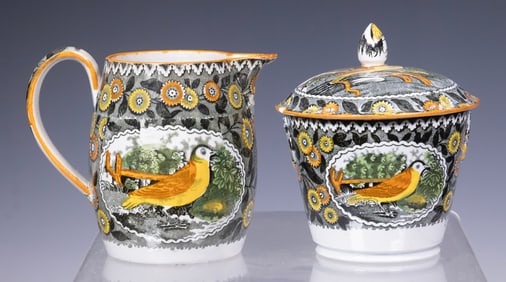 ENGLISH SALOPIAN POTTERY SUGAR BOWL & MILK JUG