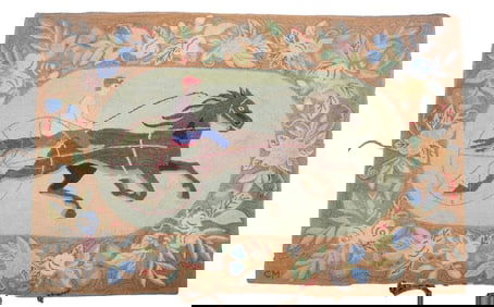 FOLK ART HOOKED RUG OF HARNESS RACER