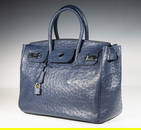 HERMES DARK BLUE OSTRICH BIRKIN BAG WITH PALLADIUM