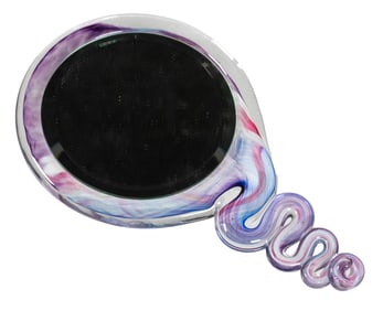 BLOWN ART GLASS HAND MIRROR