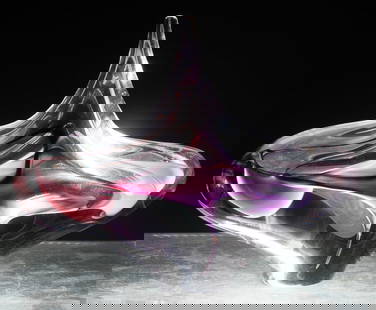 FREE FORM ART GLASS SCULPTURE: Contemporary Blown Glass Abstract Form, in layered clear and lavender glass, unsigned but possibly by studio artisan David Goldhagen (Hayesville, NC).From the estate of Marilyn Coburn. 6 x 8 x 3 in. (