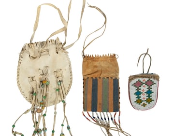 (3) NATIVE AMERICAN SMALL BEADED POUCHES