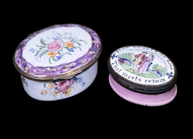 (2) BATTERSEA ENAMEL BOXES COLLECTION, LATE 18TH CENTURY