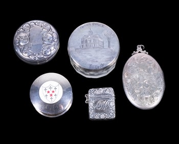 (5) STERLING SILVER AND STERLING-MOUNTED BOXES, 19TH–20TH CENTURY
