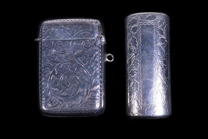 (2) ANTIQUE ENGLISH SILVER VESTA CASES, BIRMINGHAM, 1894 AND 1908