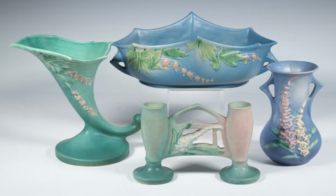 (4 PCS) ROSEVILLE POTTERY - FOXGLOVE & BLEEDING HEART