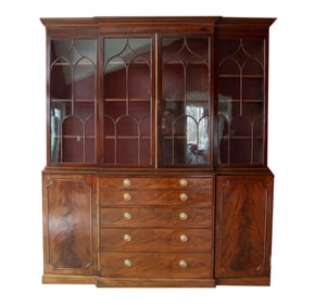 RARE ENGLISH HEPPLEWHITE PERIOD MAHOGANY BREAKFRONT BOOKCASE