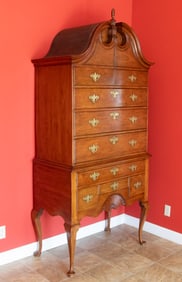 QUEEN ANNE BONNET TOP TWO-PART HIGHBOY