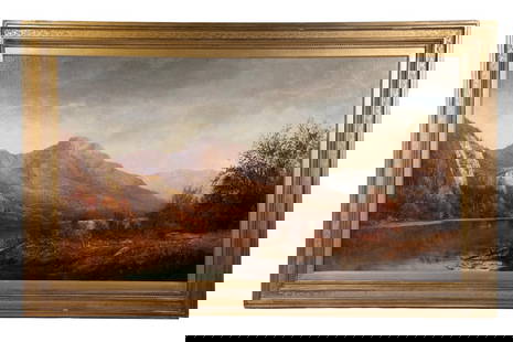 MANNER OF WILLIAM MASON BROWN (NY/NJ, 1828-1898): Autumn in the Adirondacks, monumental landscape, oil on canvas, unsigned, in later gold molded panel frame, relined, minor frame loss. OS: 36 x 57 1/2 in. (91.4 x 146.1 cm.) SS: 27 1/2 x 49 in. (69.9