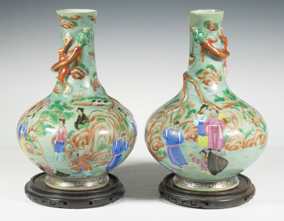 PR CHINESE PAINTED CELADON PORCELAIN VASES (1 of 4)