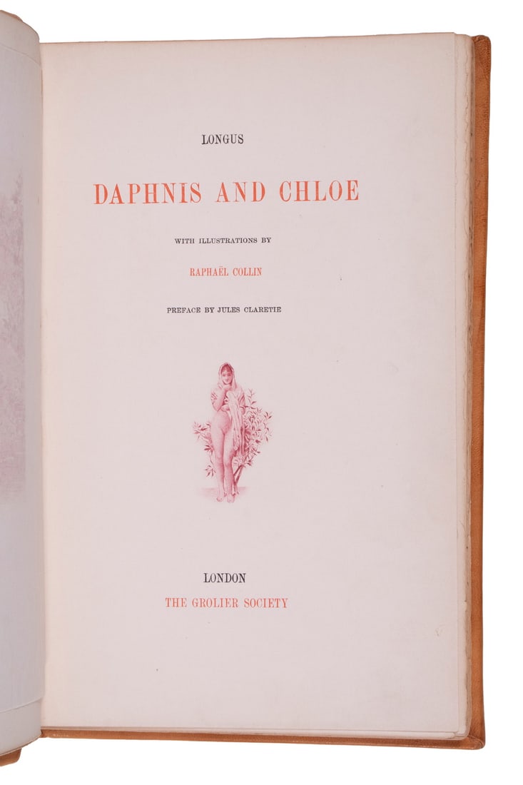 GROLIER LIMITED EDITION ILLUSTRATED GREEK MYTH: "Daphnis and Chloe" by Longus, with illustrations by Jules Claretie, London, The Grolier Society, undated, circa 1910, Luxembourg Edition, limited to 1000 copies for England and America, number 162, f