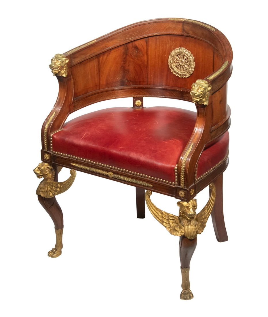 FRENCH EMPIRE REVIVAL MAHOGANY BARREL BACK CHAIR (1 of 5)