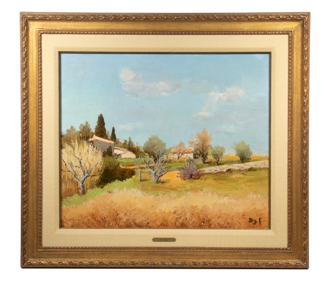 MARCEL DYF (FRANCE, 1899-1985): "Campagne de St. Tropez", oil on linen, signed lower right, signed and titled verso, in hand-carved gilt frame with velvet cream liner.Labels verso from Pace Gallery and Christie's, 24 June 2014, sale