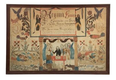 MID-18TH C. GERMAN FRAKTUR, FRAMED