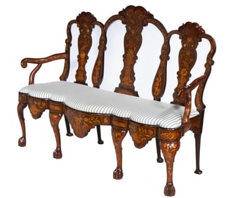 19TH C. DUTCH FIVE FOOT ORNATE INLAID SETTEE