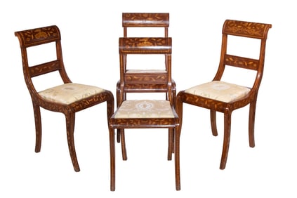 (SET OF FOUR) MID 19TH C DUTCH INLAID SIDE CHAIRS