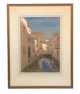 FREDERICK ZIMMERMAN (SWITZERLAND, 1823-1884): Venetian Canal at Low Tide, watercolor and gouache on paper, signed lower left, in gold stick frame, French-rule mat under glass.From the collection of Carl Kaufmann of Switzerland. OS: 20 x 15 1/2 in