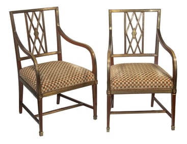 PR RUSSIAN NEOCLASSICAL STYLE MAHOGANY ARMCHAIRS