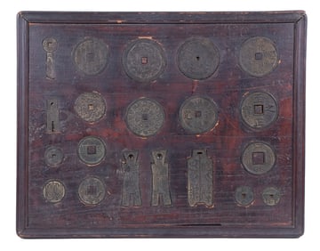 18TH C. CHINESE BRONZE COINS IN EARLY MOUNT