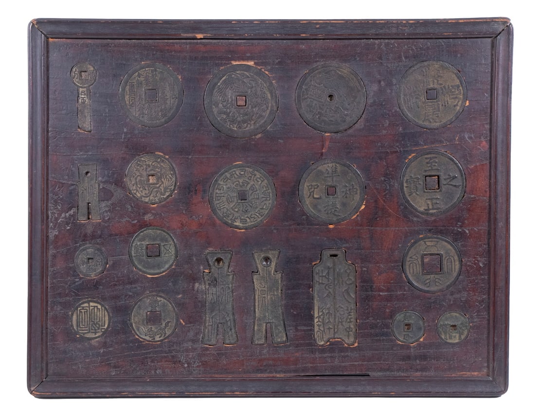 18TH C. CHINESE BRONZE COINS IN EARLY MOUNT (1 of 6)