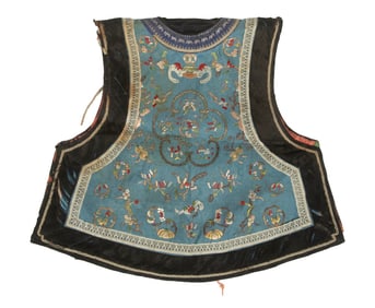 CHINESE SILK EMBROIDERED VEST WITH GOLD THREAD, 19TH C.