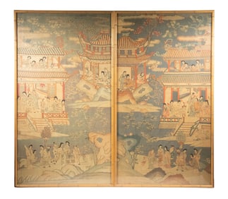 PR CHINESE FIGURE KESI HANGING PANELS WITH GILT THREAD, QING DYNASTY