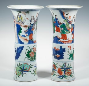 PR CHINESE KANGXI STYLE WUCAI PORCELAIN VASES, 19TH CENTURY