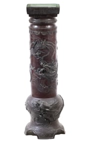 JAPANESE BRONZE PEDESTAL WITH RAISED DRAGONS AND PHOENIX