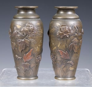 PR JAPANESE BRONZE & COPPER VASES
