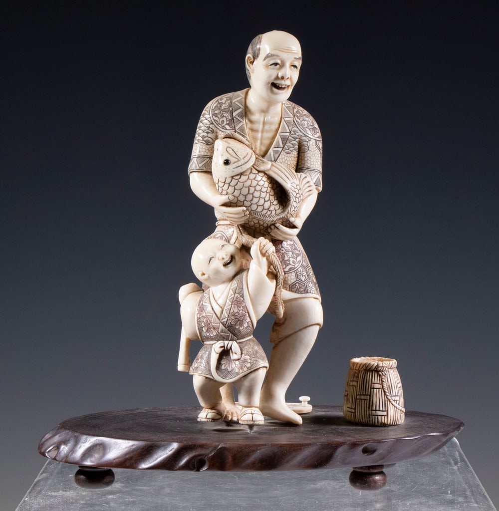 19TH C. JAPANESE MEIJI IVORY OKIMONO, SIGNED (1 of 3)