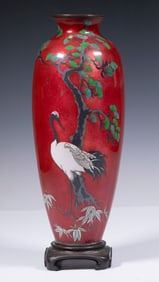 JAPANESE CLOISONNE ENAMEL CRANE VASE
