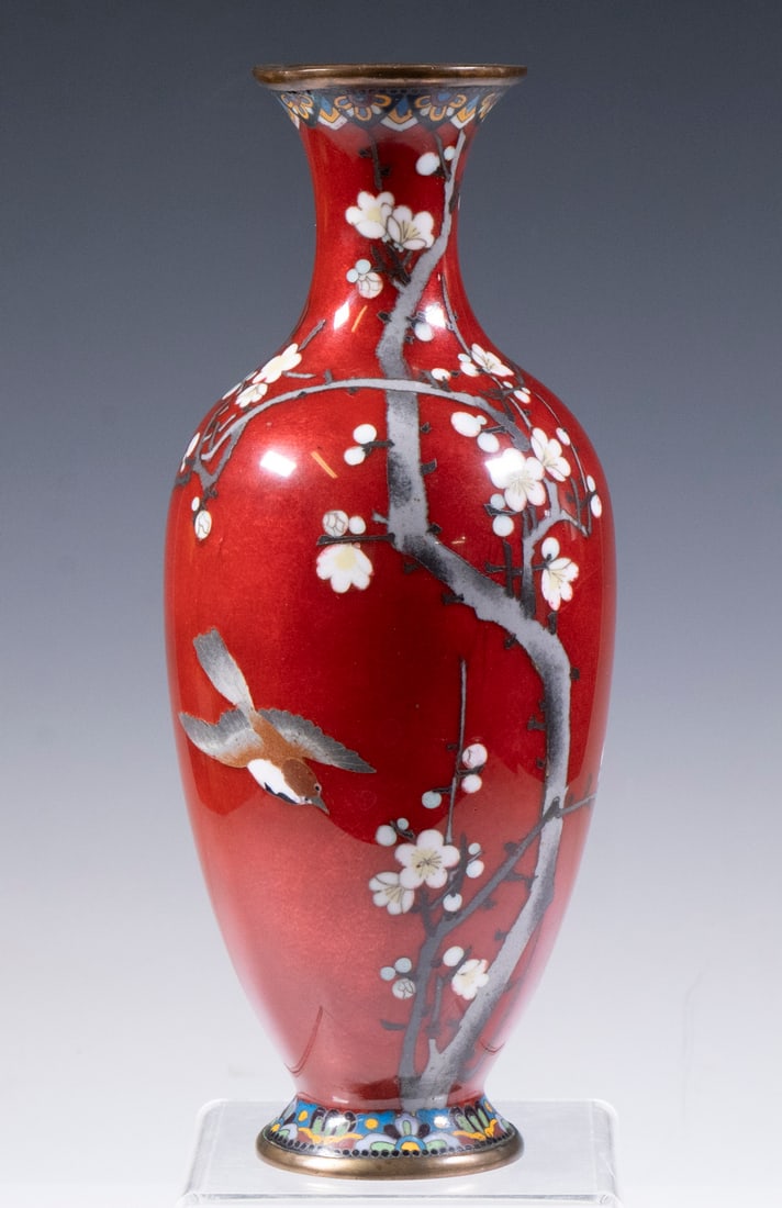 JAPANESE CLOISONNE CHERRY BLOSSOM VASE (1 of 2)