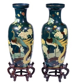 PR JAPANESE FLOOR VASES WITH WOODEN STANDS