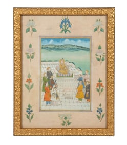 INDIAN MINIATURE PAINTING OF A COURTLY AUDIENCE SCENE