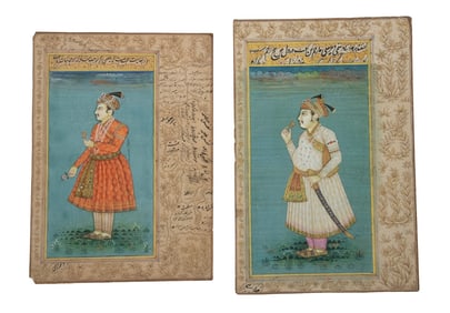 (2) INDIAN MINIATURE PORTRAITS OF NOBLE FIGURES, 18TH C.