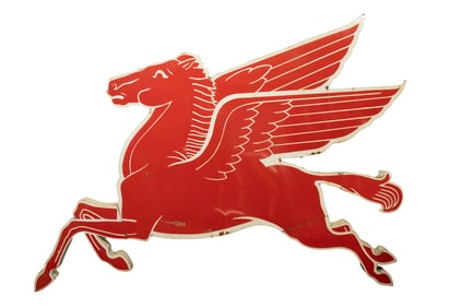 1950S LARGE MOBIL OIL LEFT FACING PEGASUS ENAMELED SIGN