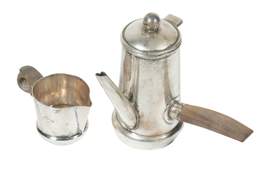WILLIAM SPRATLING SILVER CHOCOLATE POT AND CREAMER, TAXCO, MEXICO, CA. 1940s–60s (1 of 2)
