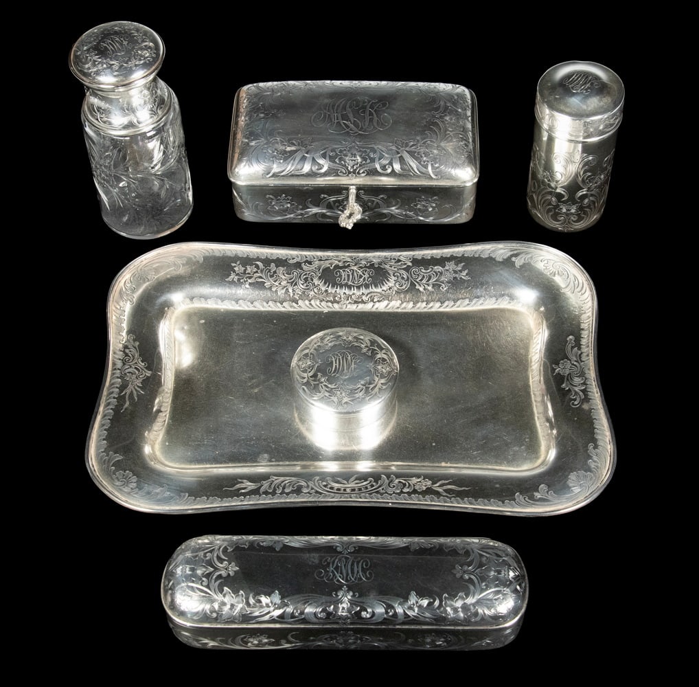 (6 PC) GORHAM STERLING & CRYSTAL VANITY SET (1 of 3)