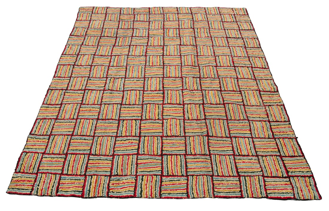 ROOM SIZED GEOMETRIC HOOKED RUG BY GAGETOWN, 7'-6"X 9' (1 of 2)