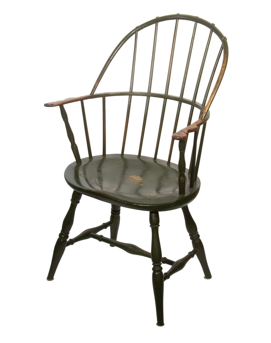 EARLY 19TH C. NEW ENGLAND SACK BACK WINDSOR ARMCHAIR (1 of 4)