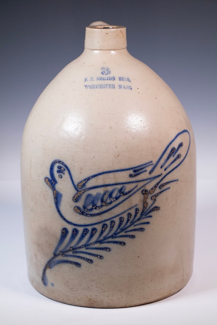 F.B. NORTON SONS, WORCESTER STONEWARE JUG WITH BIRD (1 of 3)