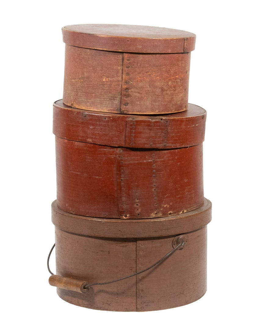 (3) 19TH CENTURY RED-PAINTED PANTRY BOX COLLECTION (1 of 3)