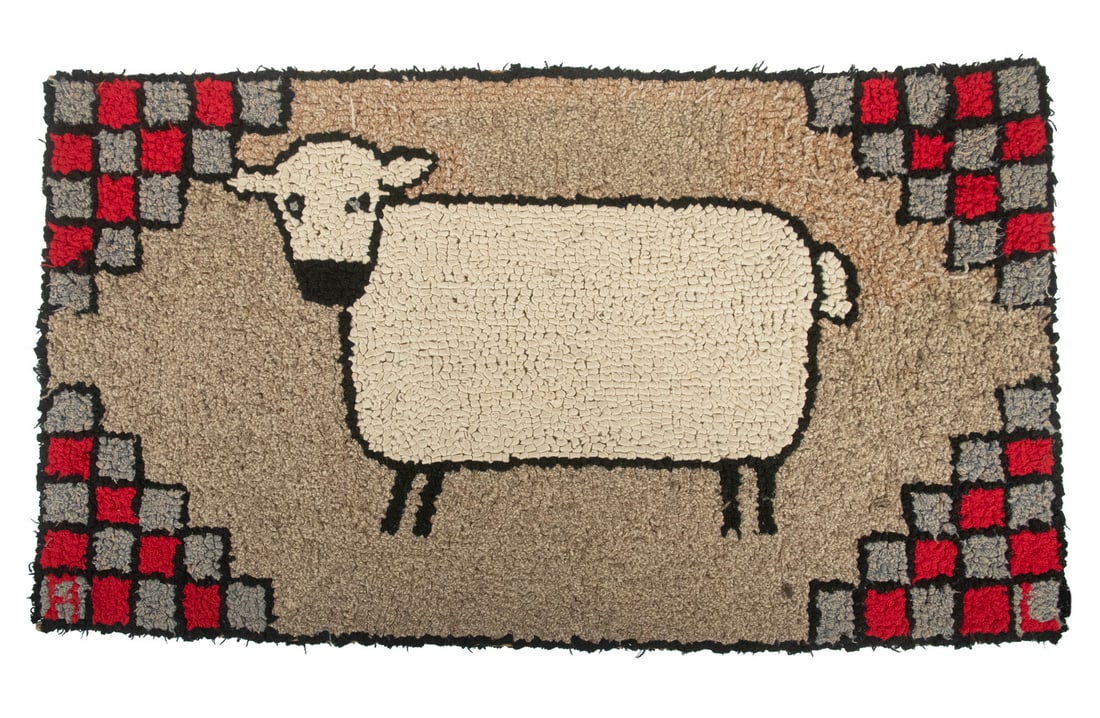 GAGETOWN PICTORIAL HOOKED RUG, N.B. CANADA 21" x 39" (1 of 2)