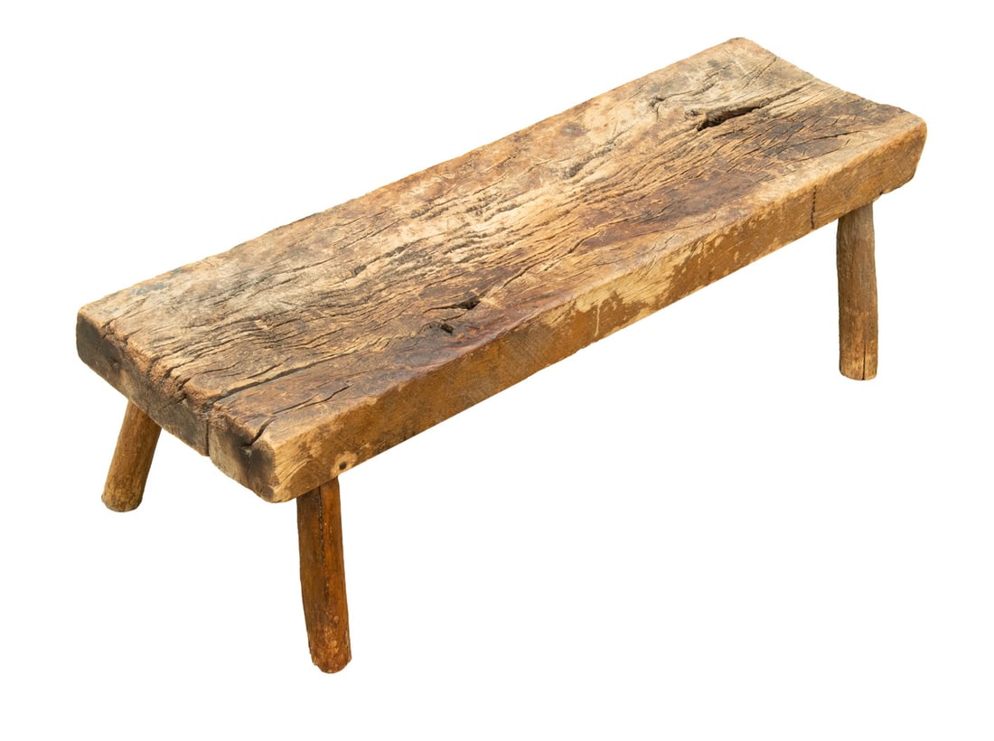19TH RUSTIC SINGLE ELM PLANK BENCH (1 of 1)