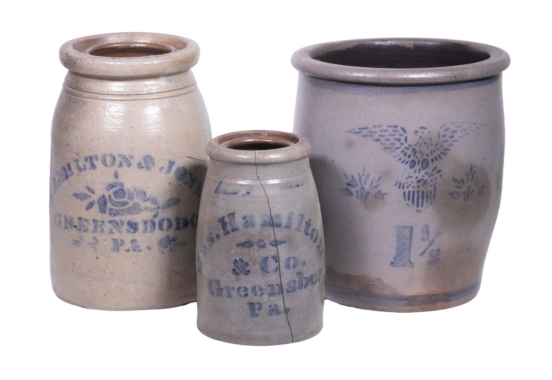 (3) PENNSYLVANIA STONEWARE CROCKS, INCLUDING HAMILTON & JONES, GREENSBORO (1 of 3)
