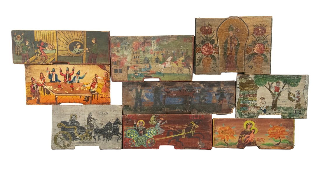 (9) 19TH C. BEEHIVE COVERS WITH FOLK ART PAINTING (1 of 4)